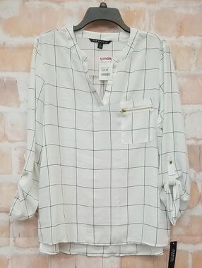 Womens Zac & Rachel White Windowpane V-Neck Blouse